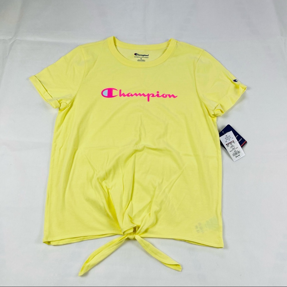 Champion Girls Tie-Front Tee T-Shirt Short Sleeve Script Logo Athletics Size: XL
